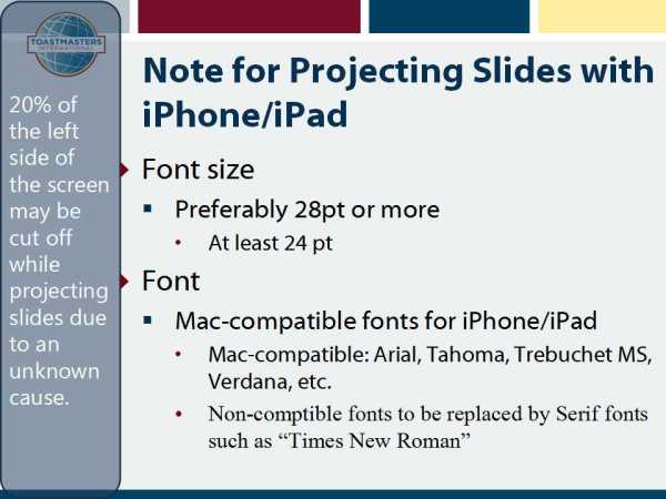 Note for Projecting Slides with iPhone/iPad